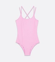 New Look Girls Bright Pink Strappy Back Swimsuit